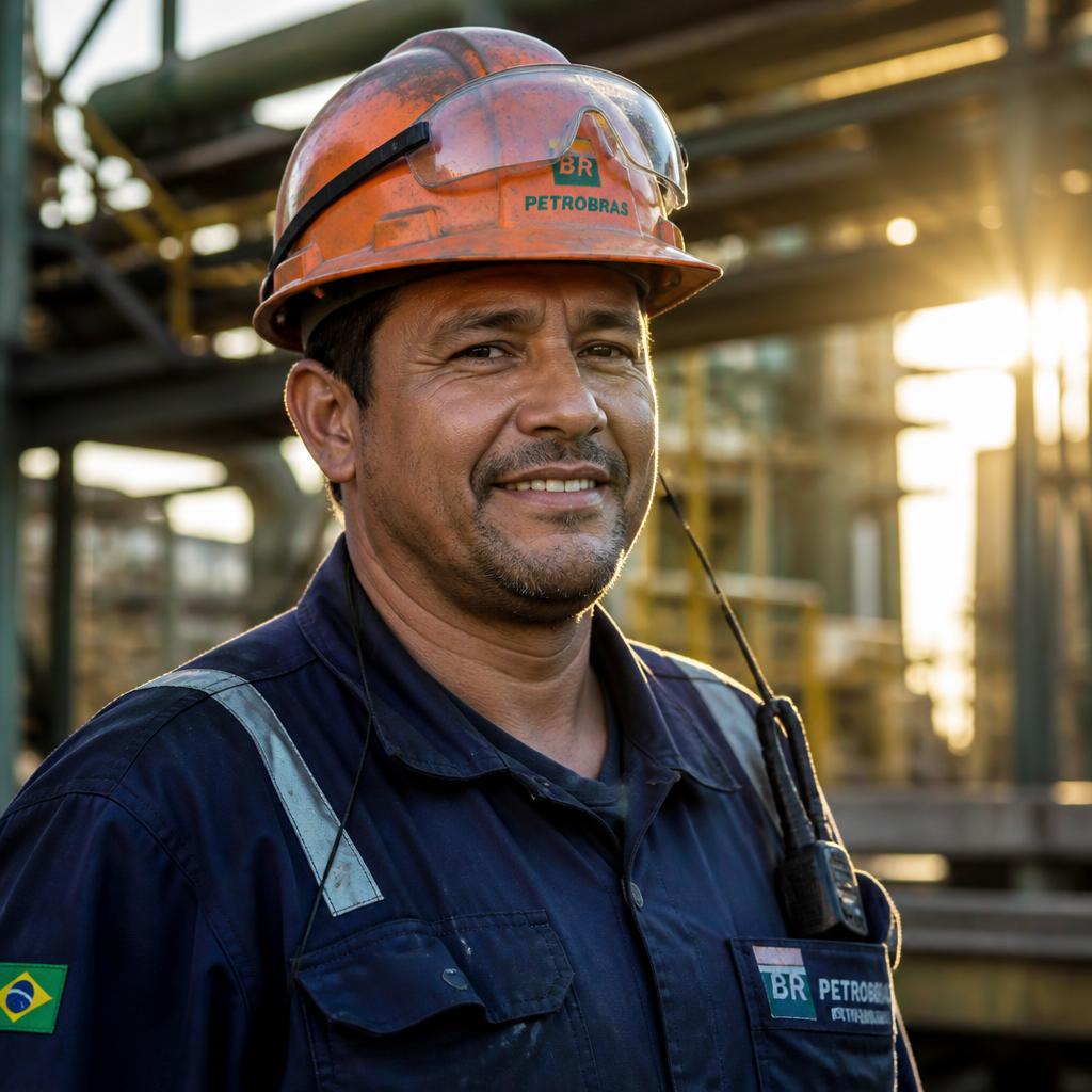 Profissional da indústria sorrindo em planta industrial